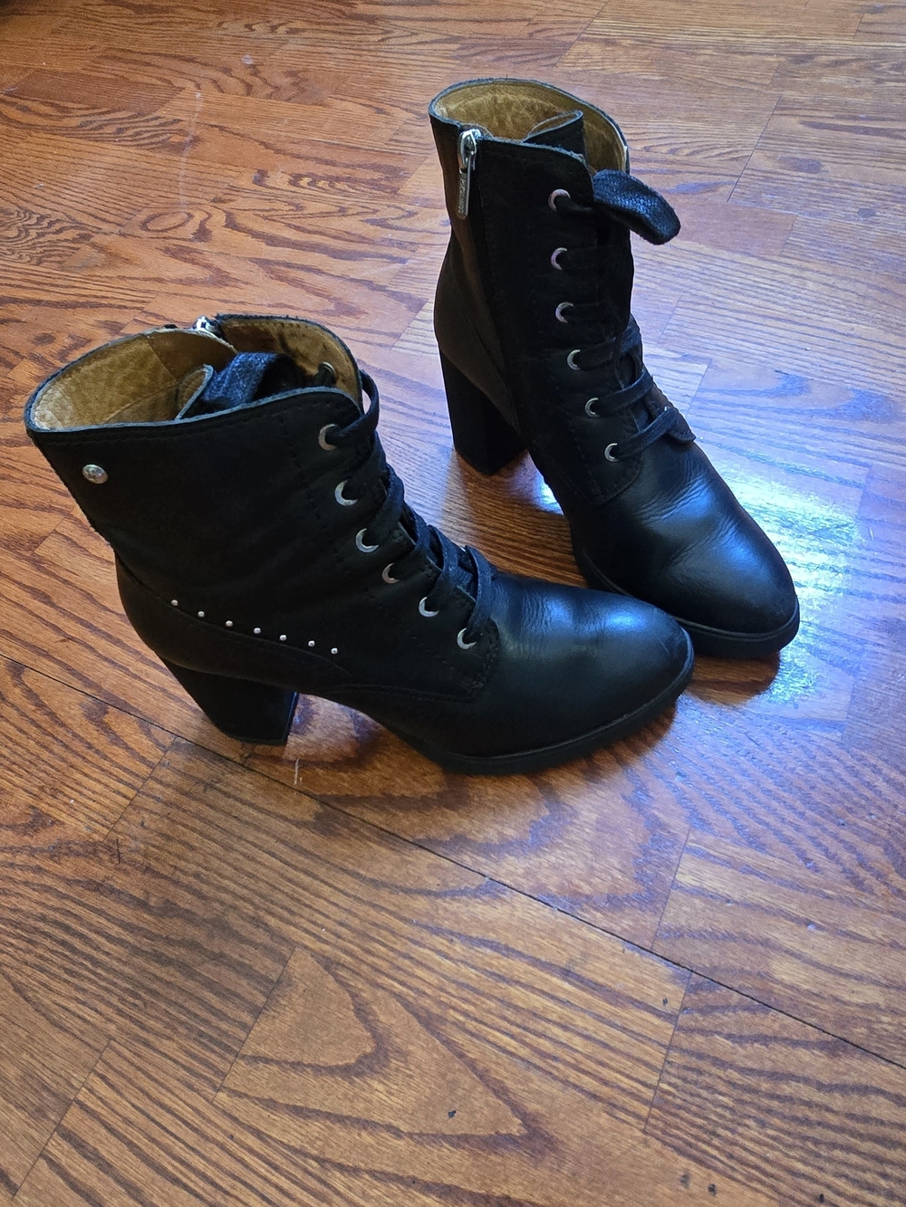 Pikolinos Leather Lace Up Ankle Boots Black Heeled Booties EU 39 US 8.5-9